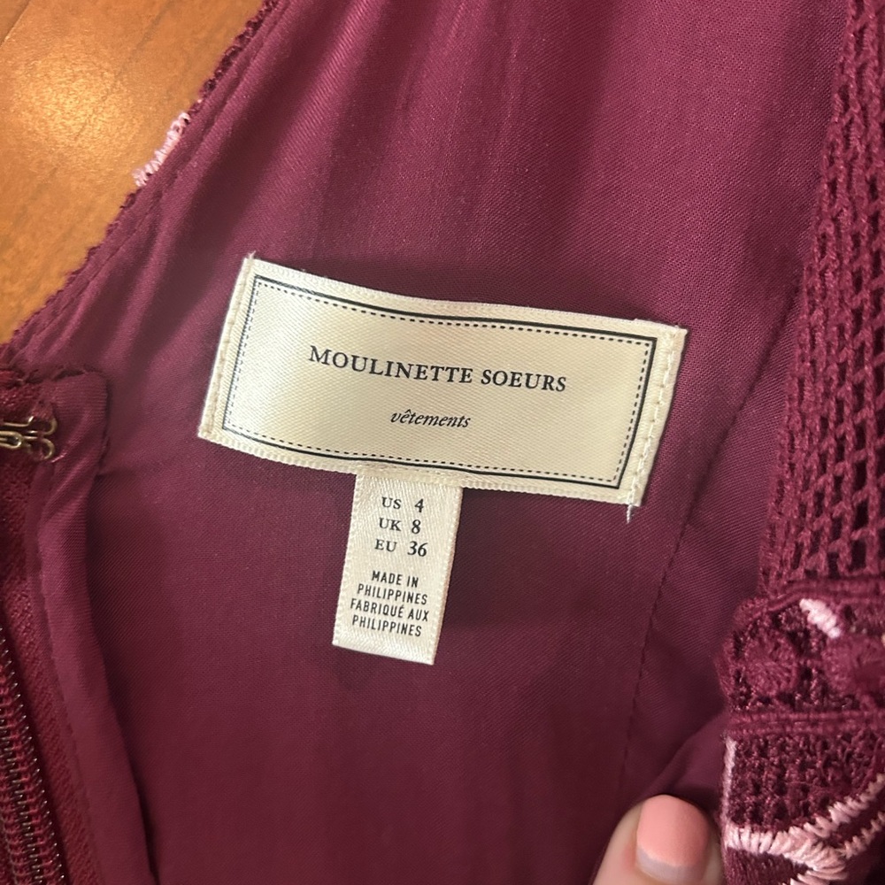 Anthropologie Moulinette Soeurs Wine/pink embroidered Midi Dress size 4 - Picture 5 of 8